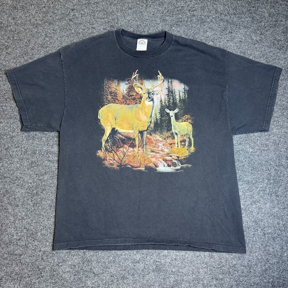 Vintage Hunting T-Shirt Men XL Black Deer Graphic Nature Short Sleeve